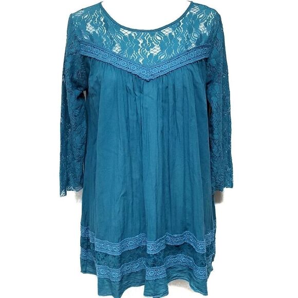 WINTER Lennon Turquoise Sheer Lace Crochet Tunic - Picture 1 of 8
